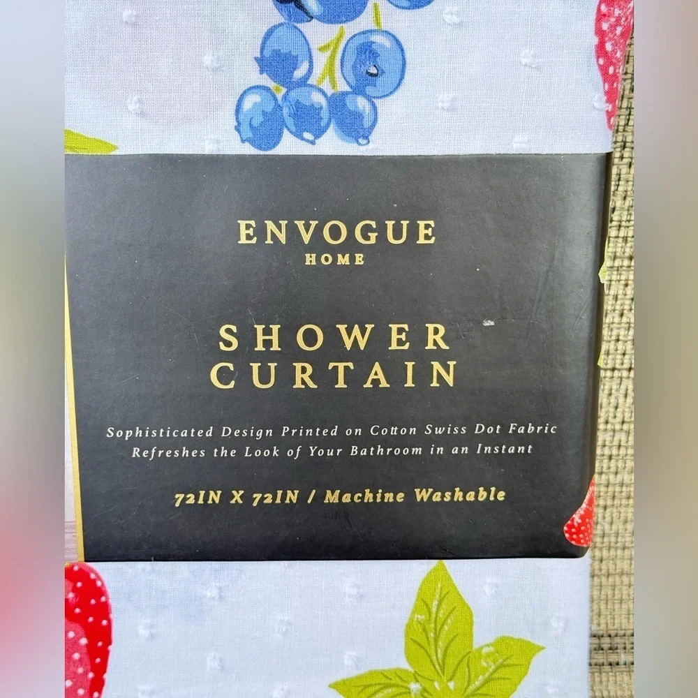 Envogue Home Wild Berries Multicolor Cotton Swiss Dot Fabric Shower Curtain
